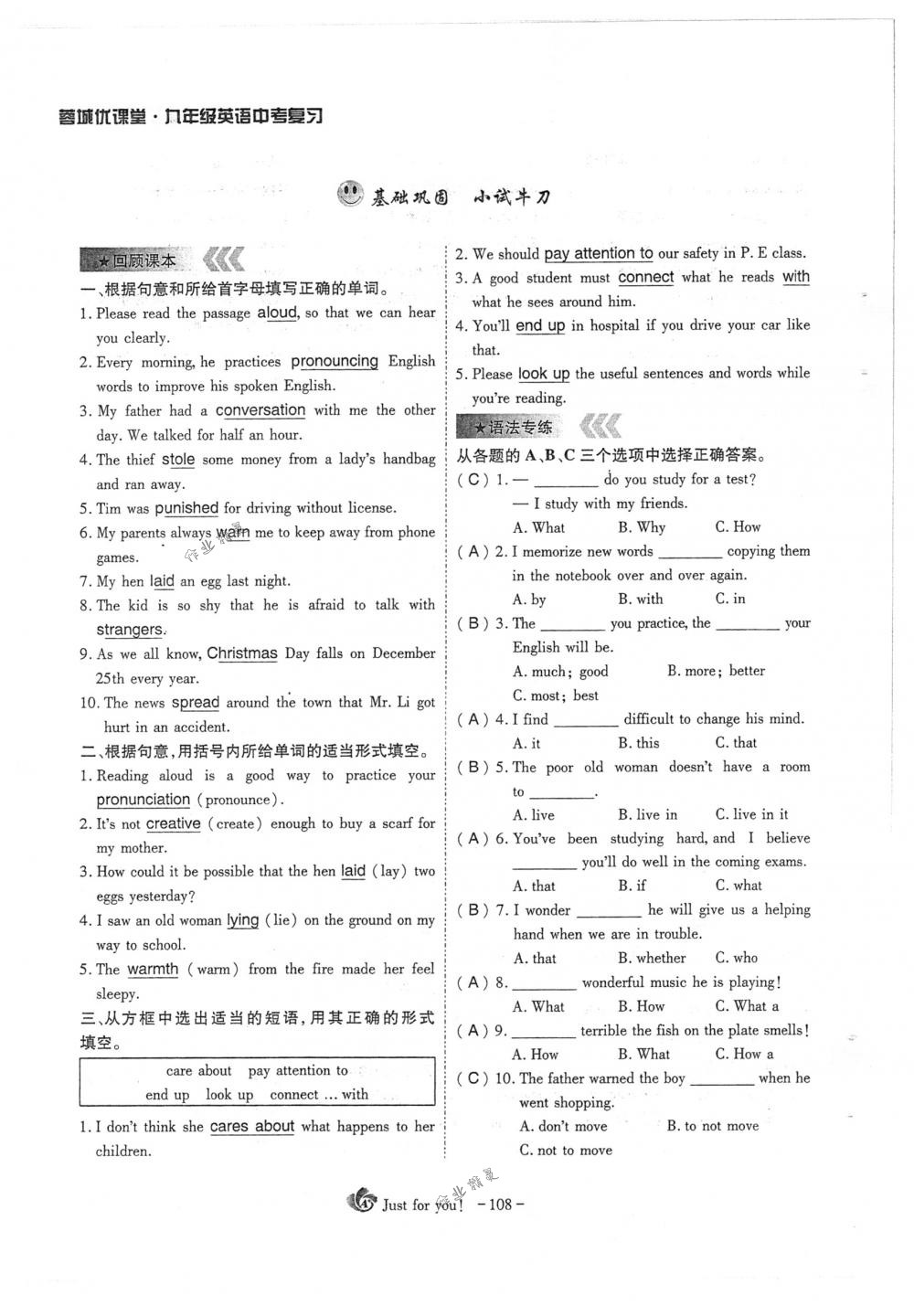 2018年蓉城优课堂给力A+九年级英语下册人教版 第108页