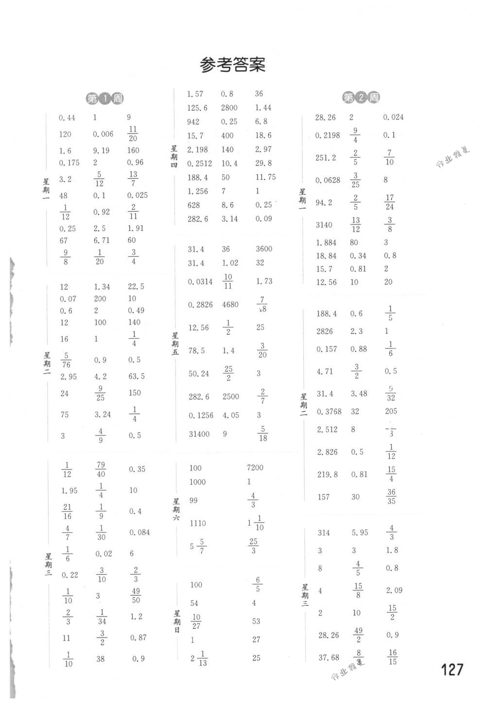 2018年通城学典计算能手六年级数学下册苏教版 参考答案第1页