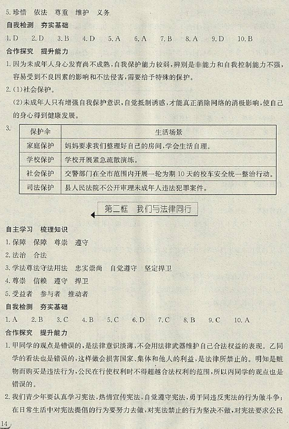 2018年长江作业本同步练习册七年级道德与法治下册人教版 第14页