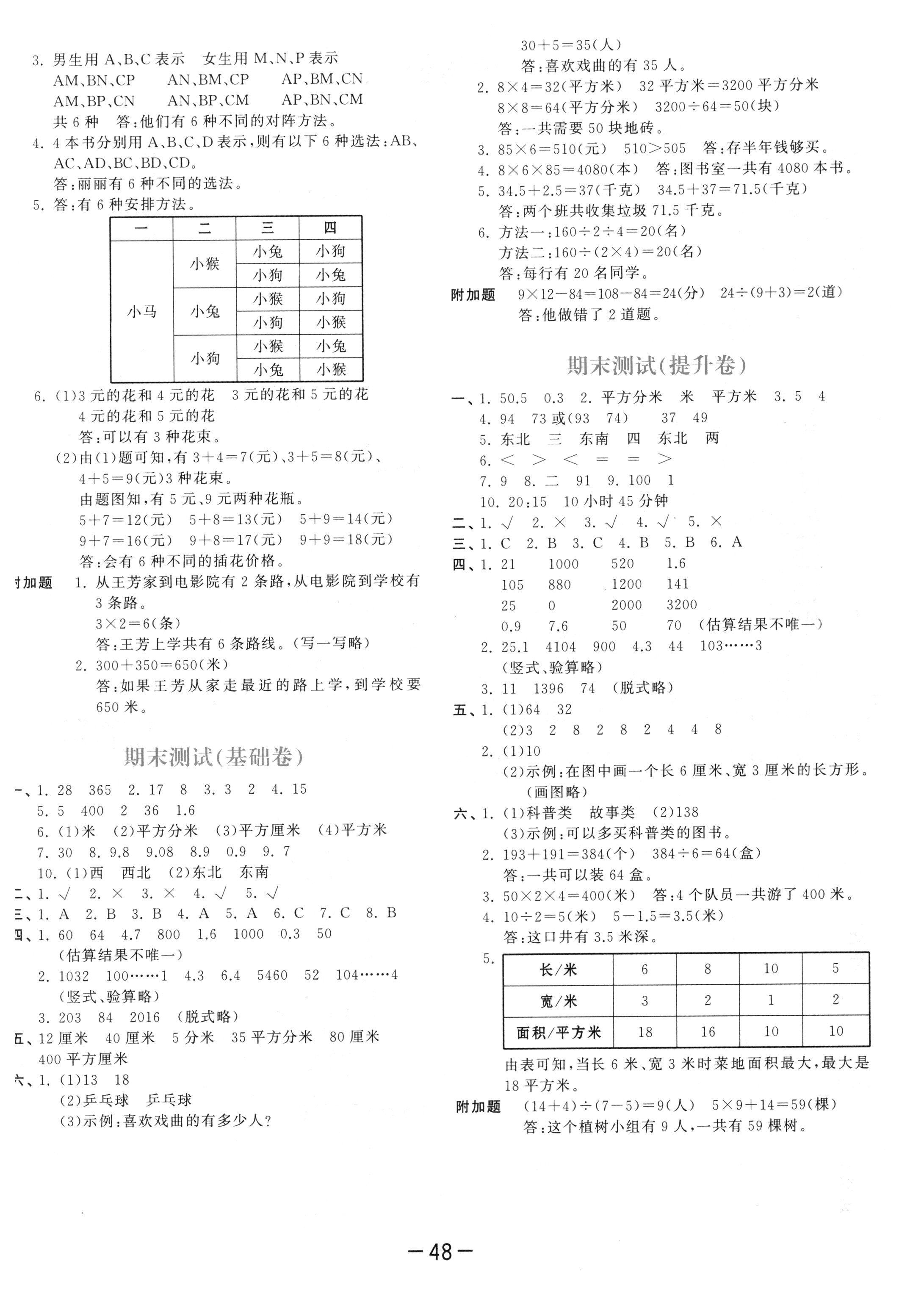 2018年53天天練三年級數(shù)學(xué)下冊人教版 參考答案第52頁