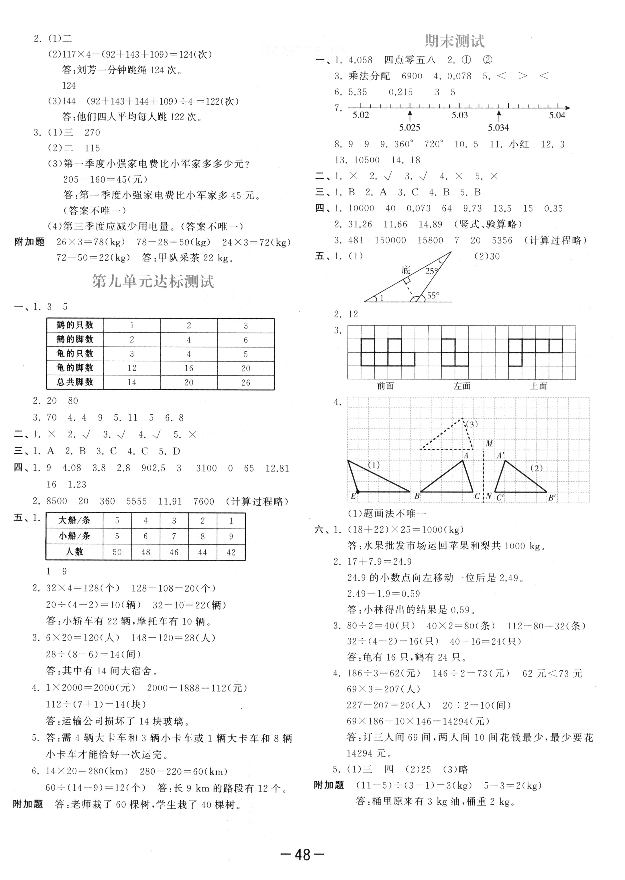 2018年53天天练四年级数学下册人教版 参考答案第44页