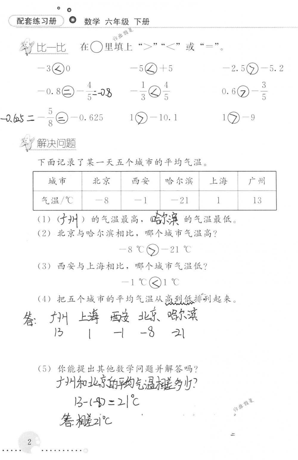 2018年配套練習(xí)冊(cè)人民教育出版社六年級(jí)數(shù)學(xué)下冊(cè)人教版 第2頁