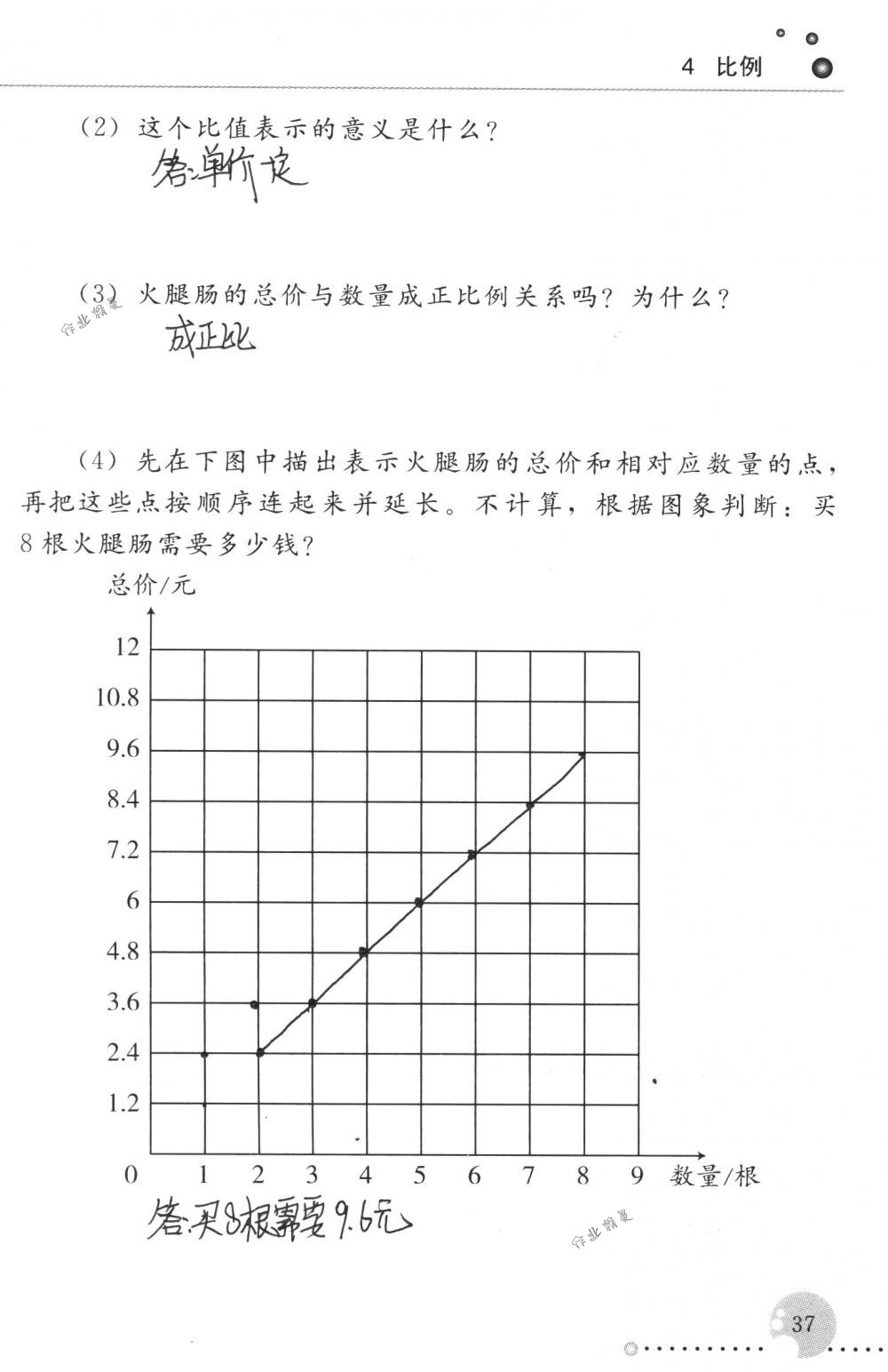 2018年配套練習(xí)冊(cè)人民教育出版社六年級(jí)數(shù)學(xué)下冊(cè)人教版 第37頁(yè)