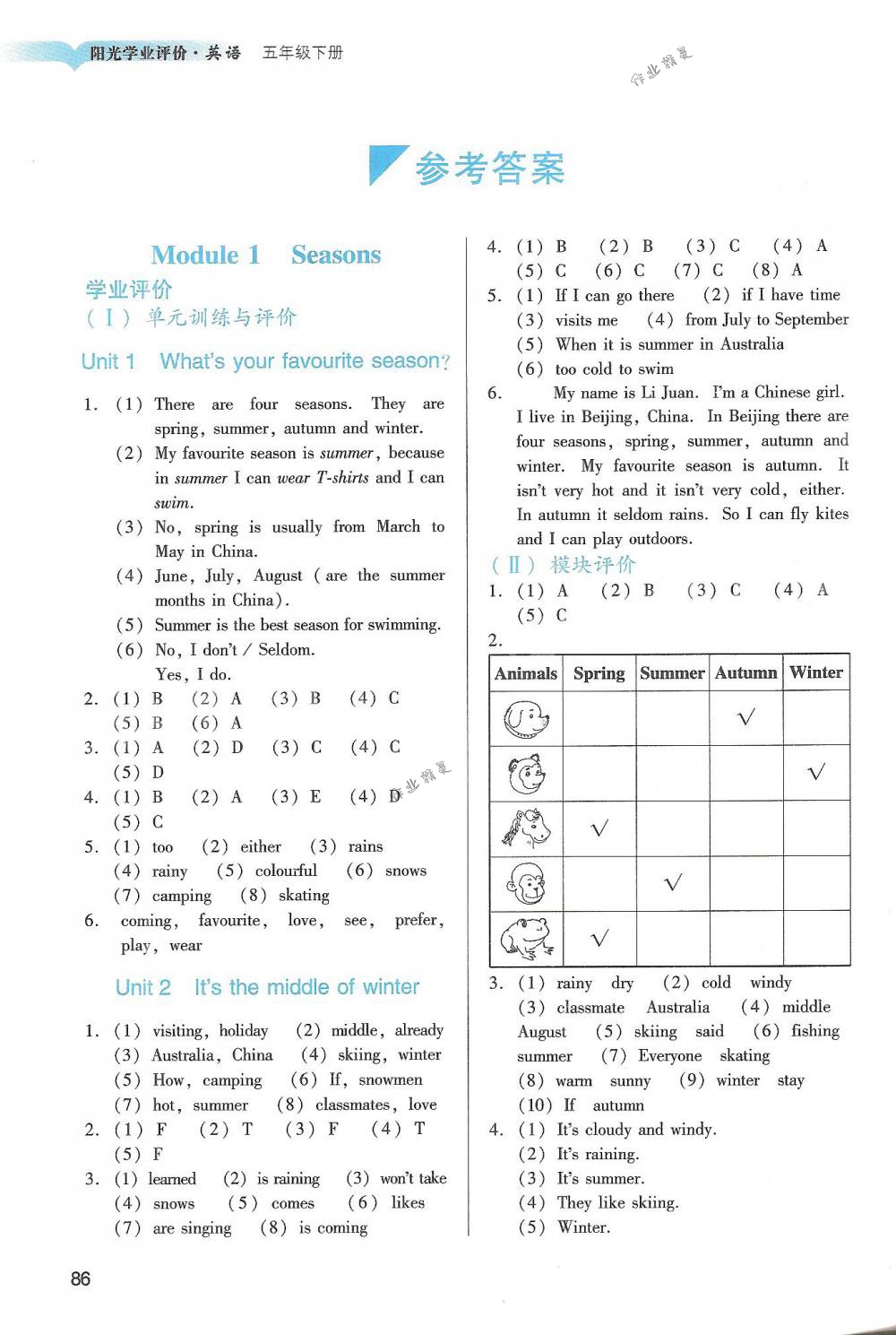 2018年阳光学业评价五年级英语下册教科版 第1页