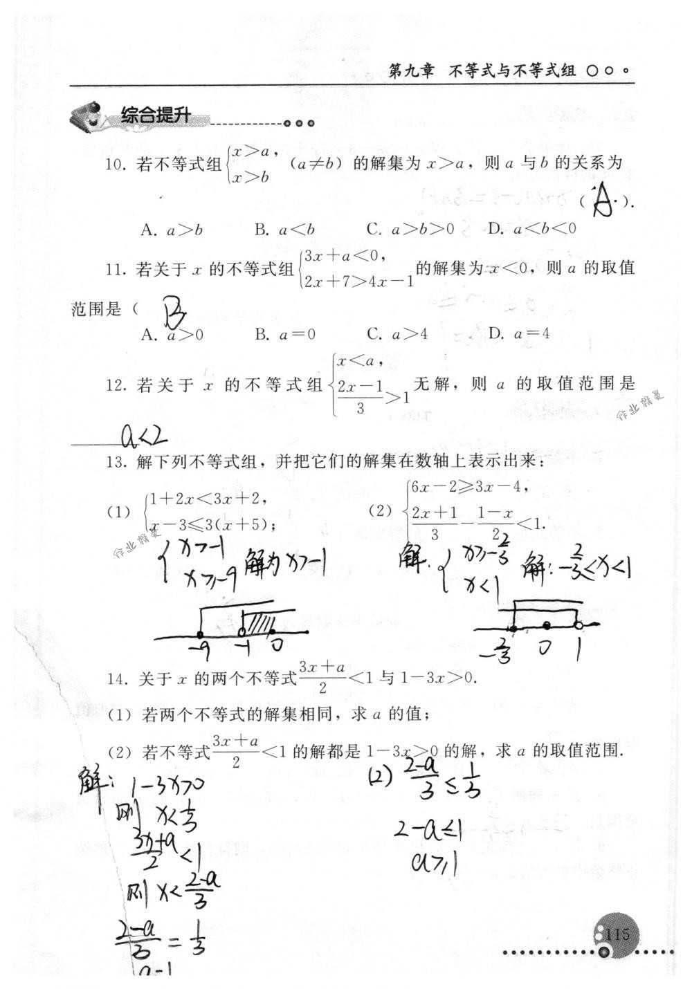 2018年配套練習(xí)冊(cè)人民教育出版社七年級(jí)數(shù)學(xué)下冊(cè)人教版 第115頁(yè)