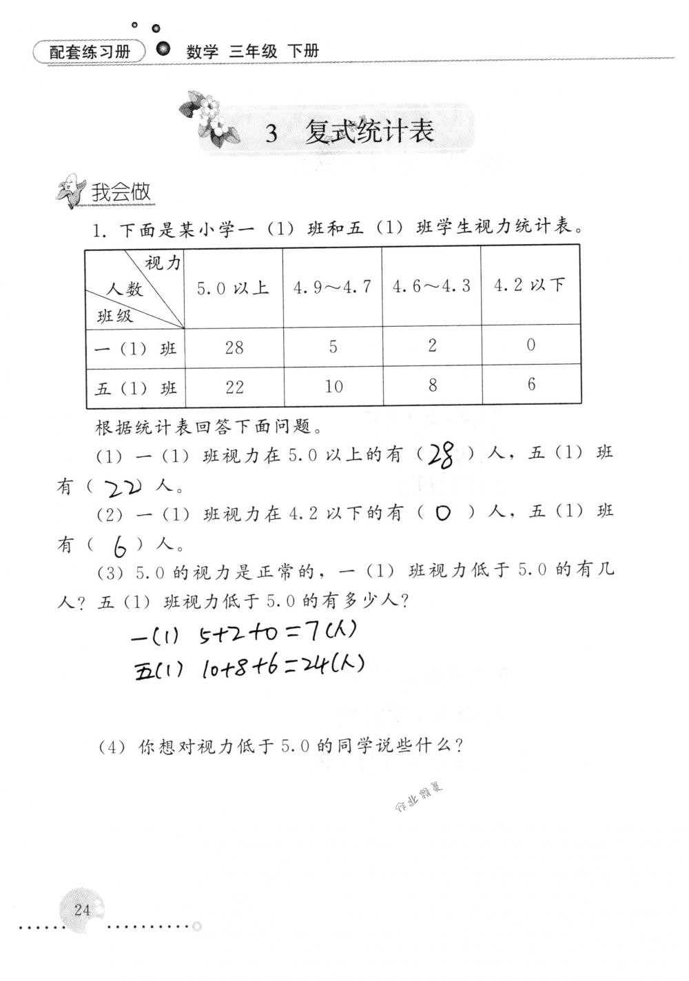 2018年配套練習(xí)冊(cè)人民教育出版社三年級(jí)數(shù)學(xué)下冊(cè)人教版 第24頁(yè)