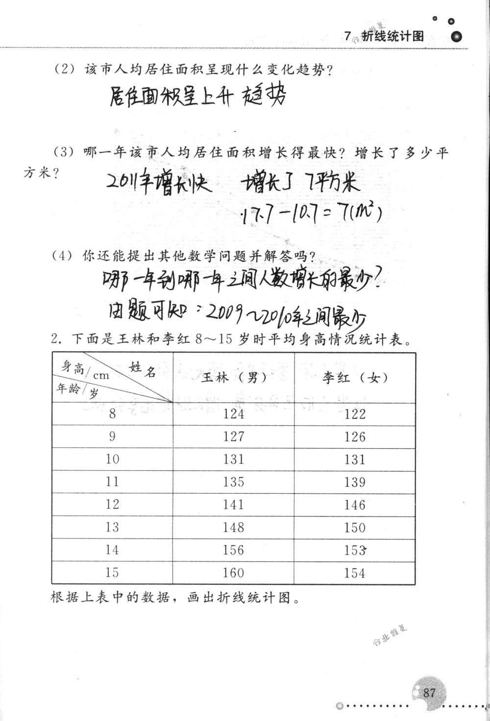 2017年配套练习册五年级数学下册人教版人民教育出版社 第87页