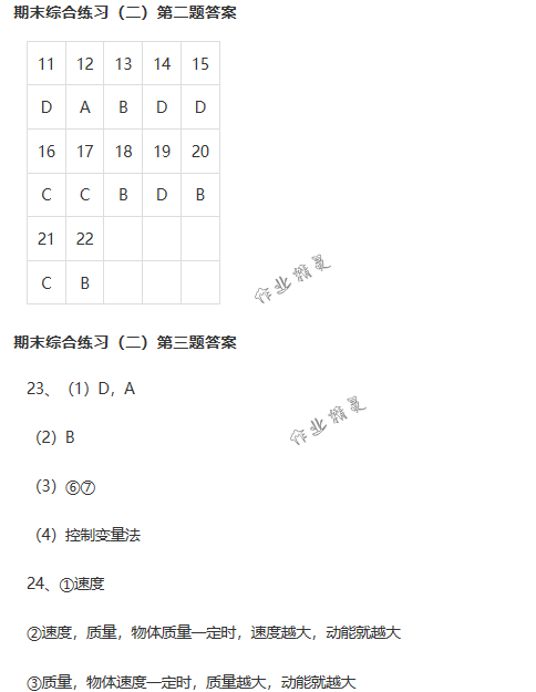 2018年配套练习册人民教育出版社八年级物理下册人教版 第87页