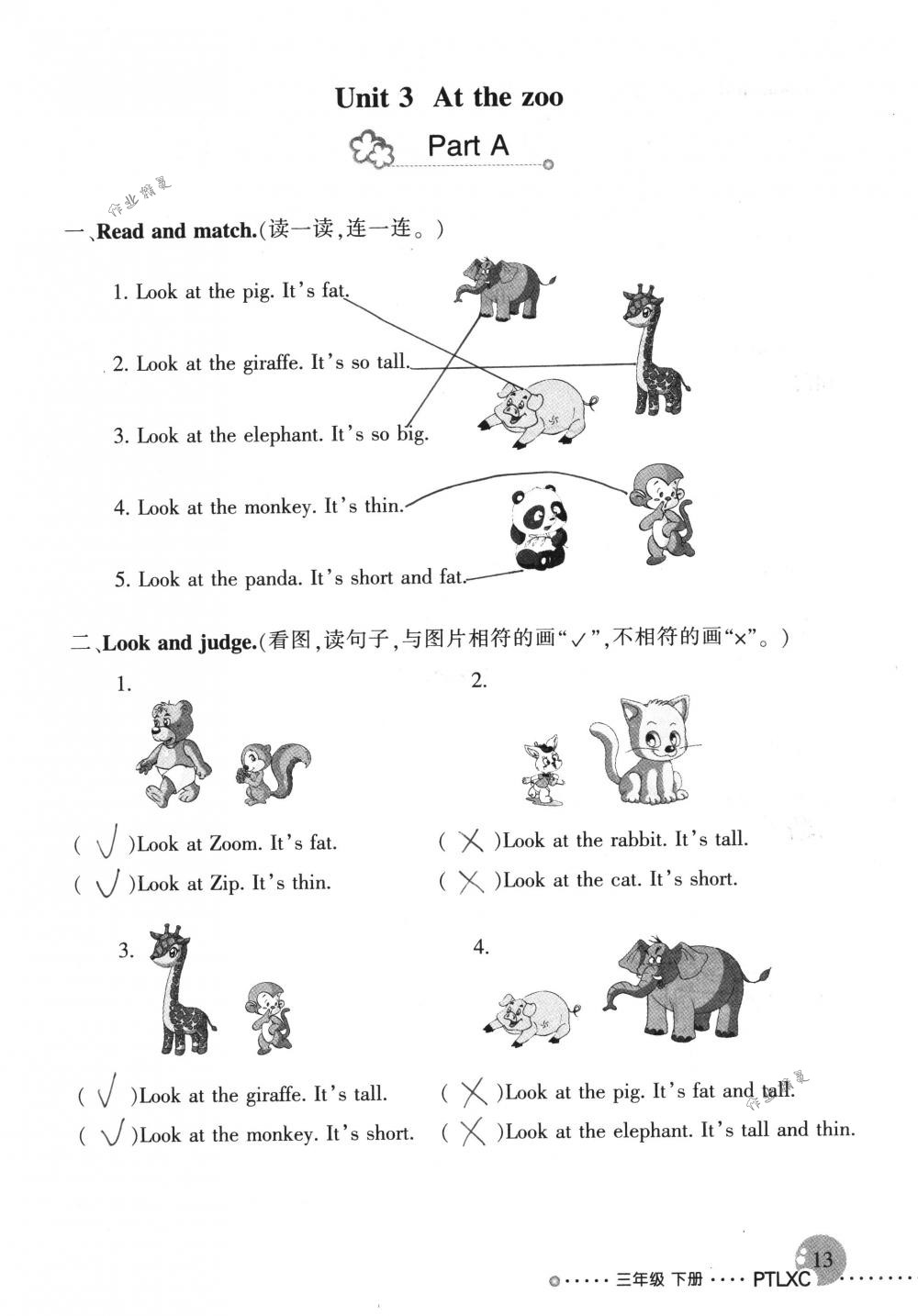 2019年配套練習(xí)冊人民教育出版社三年級英語下冊人教版 第13頁