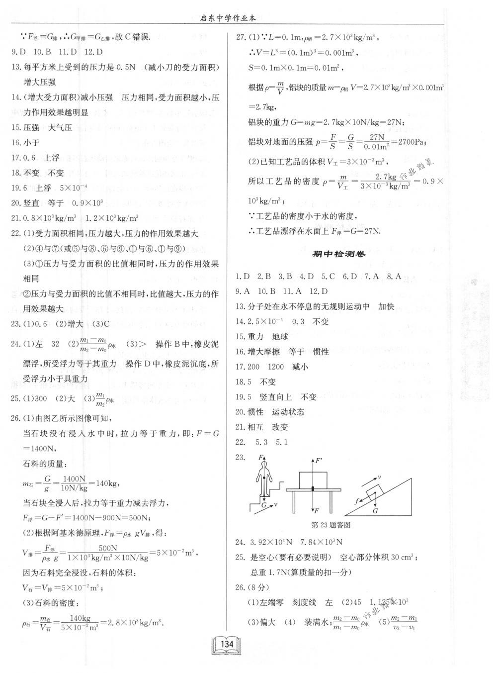 2018年啟東中學作業(yè)本八年級物理下冊江蘇版 第18頁