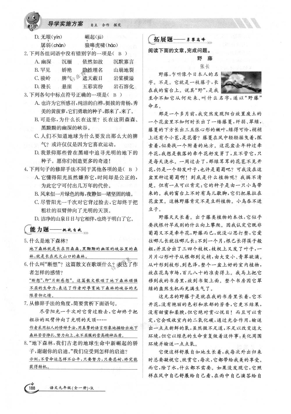 2018年金太陽導(dǎo)學(xué)案九年級語文全一冊下下人教版 第188頁