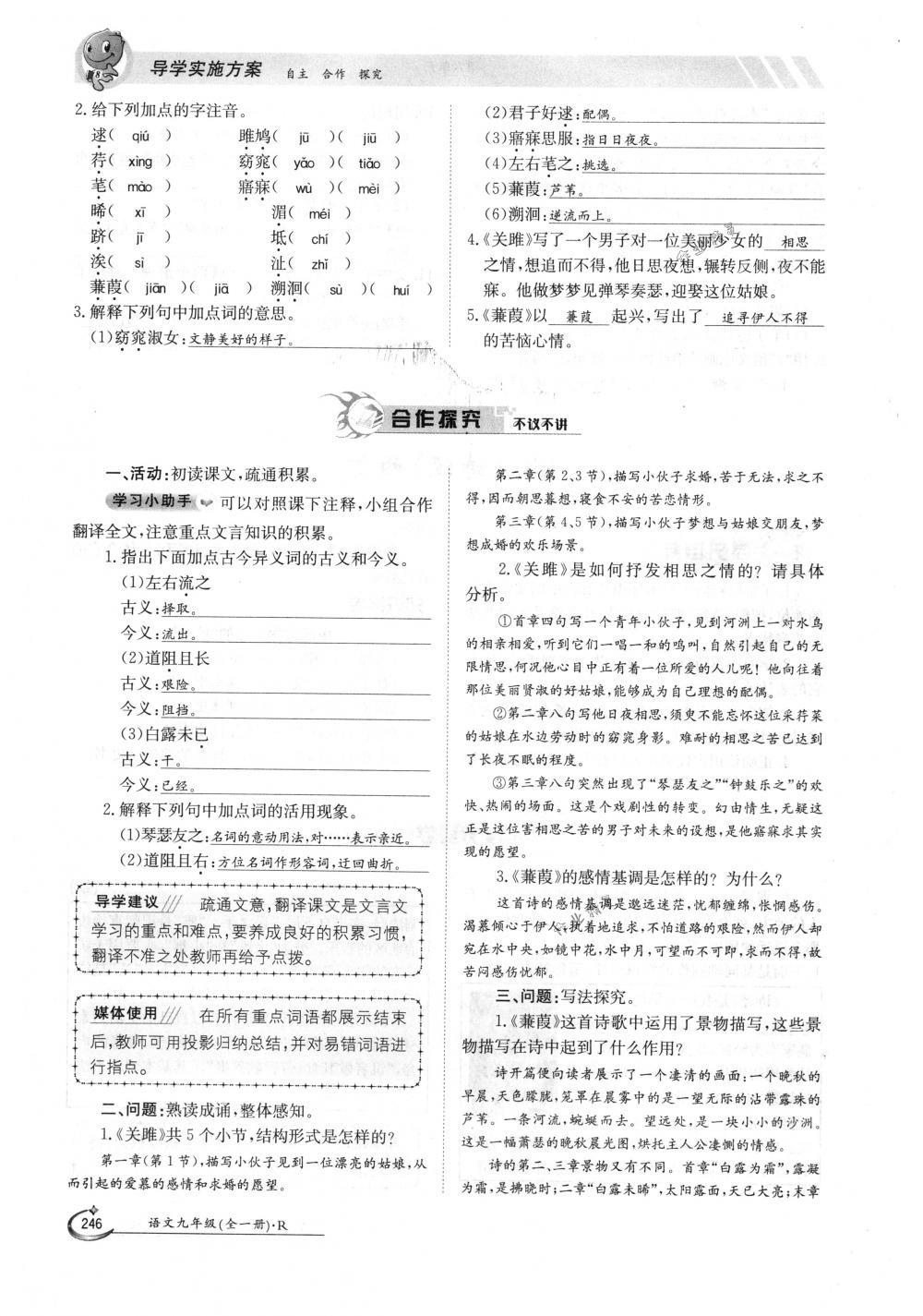 2018年金太陽導(dǎo)學(xué)案九年級語文全一冊下下人教版 第246頁