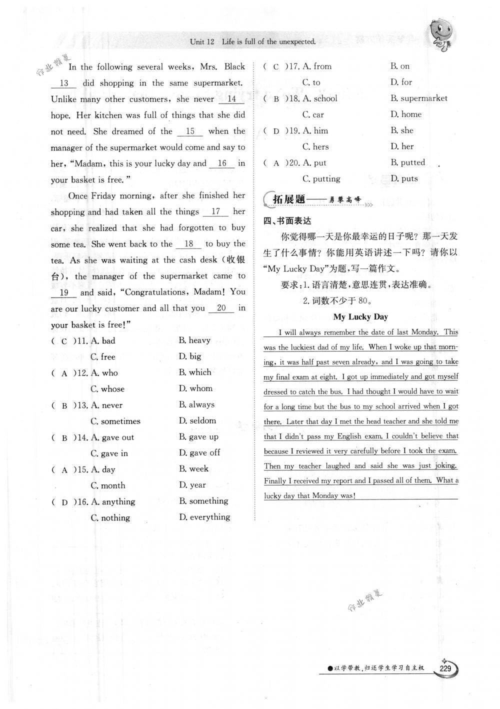 2018年金太陽導(dǎo)學(xué)案九年級英語全一冊下下人教版 第229頁