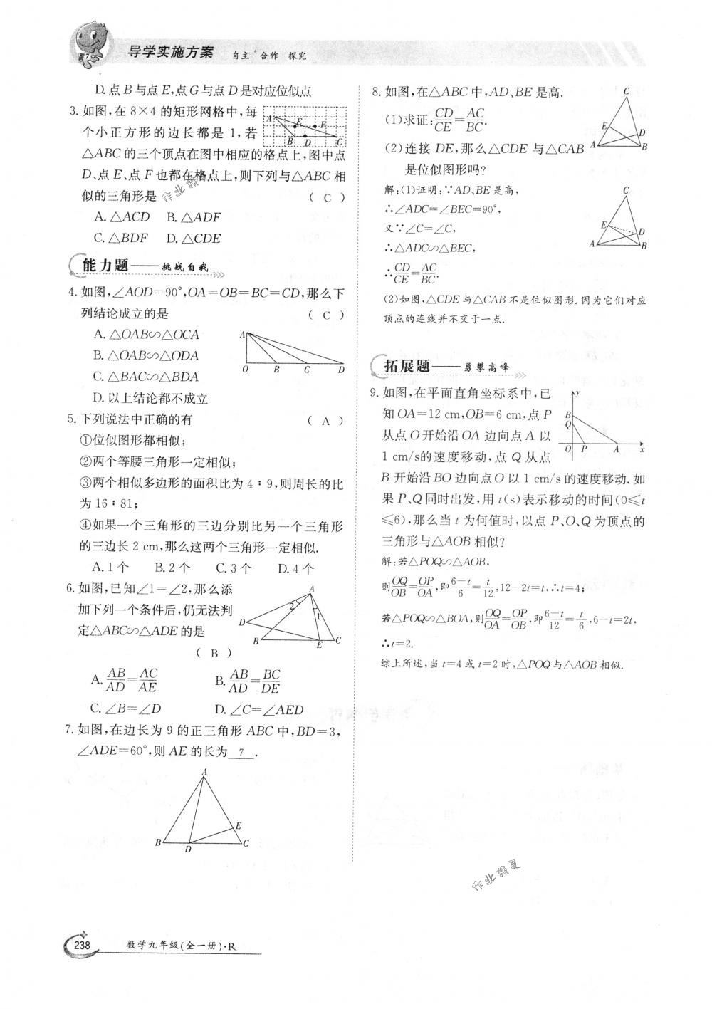 2018年金太陽導學案九年級數(shù)學全一冊人教版 第238頁