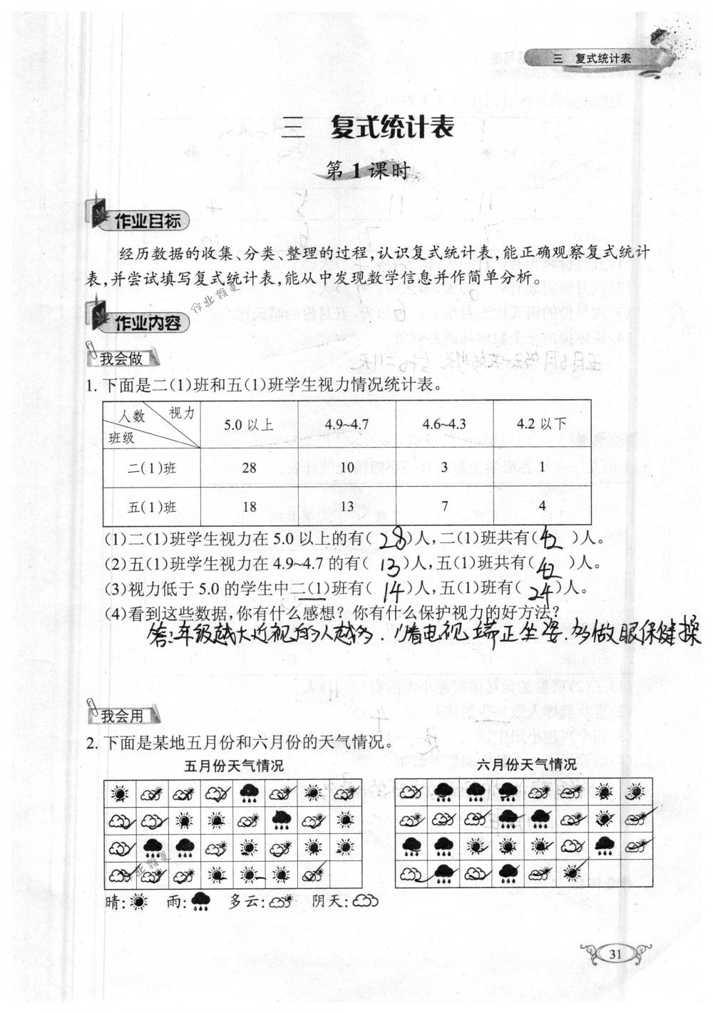 2018年長江作業(yè)本同步練習(xí)冊三年級數(shù)學(xué)下冊人教版 第31頁