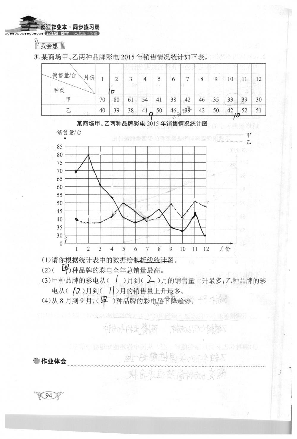 2018年长江作业本同步练习册五年级数学下册人教版 第94页