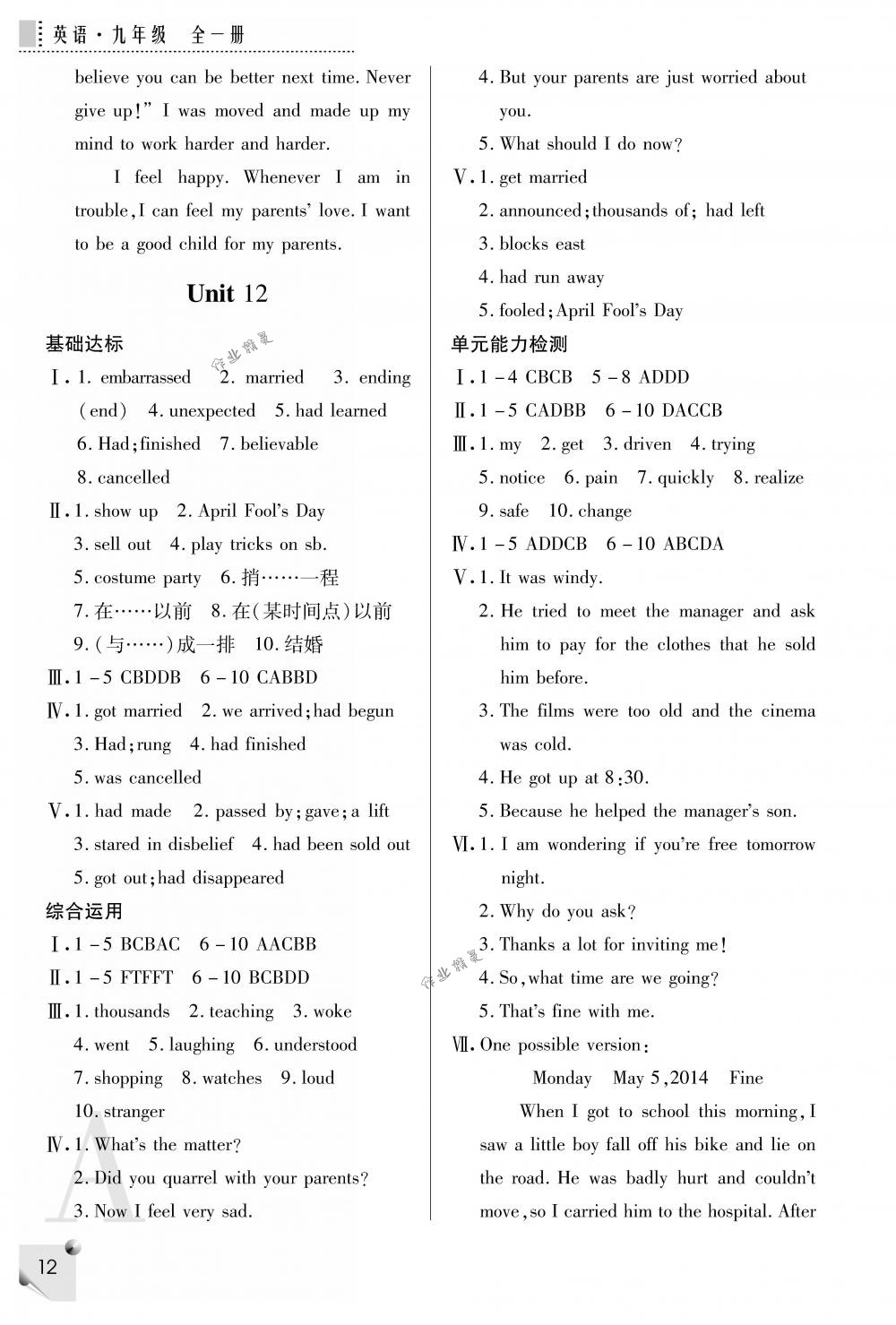 2018年课堂练习册九年级英语全一册下A版 第12页