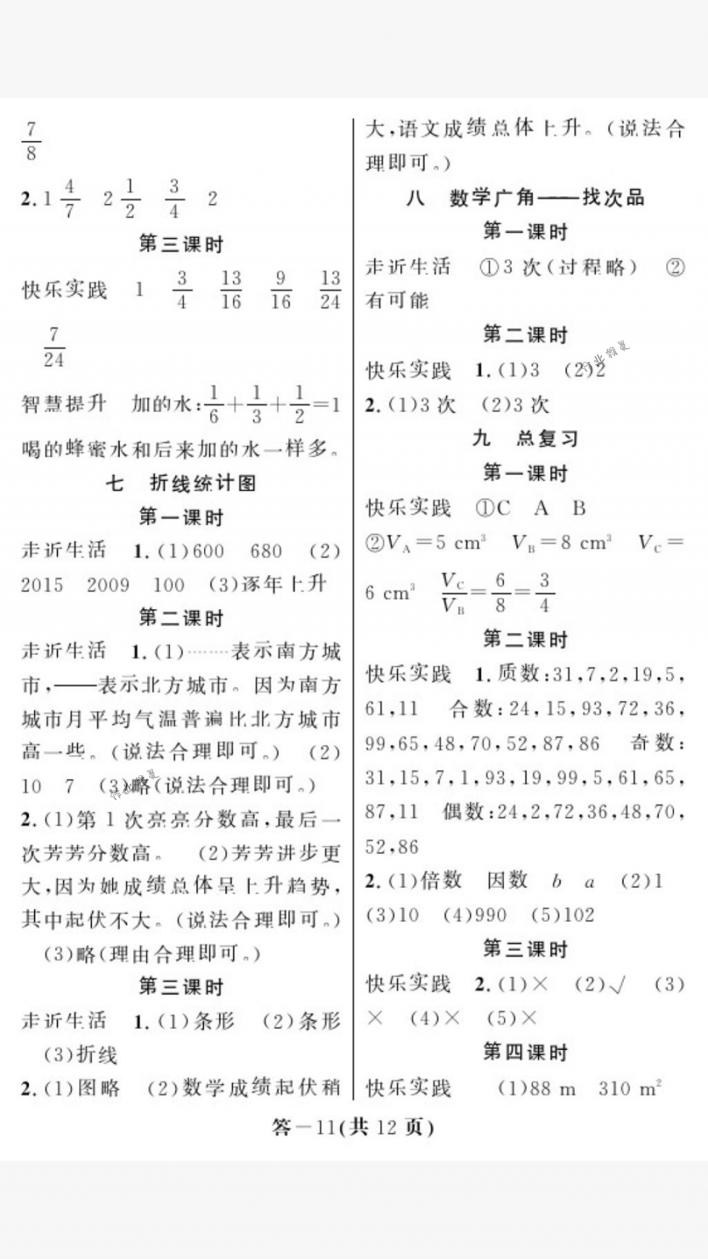 2018年作業(yè)本五年級(jí)數(shù)學(xué)下冊(cè)人教版江西教育出版社 第11頁(yè)