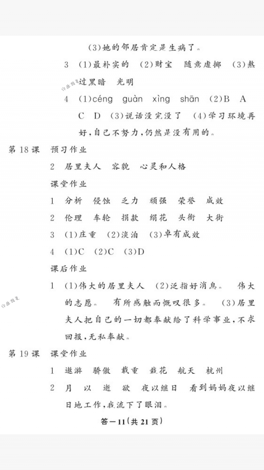 2018年作業(yè)本六年級語文下冊人教版江西教育出版社 第11頁