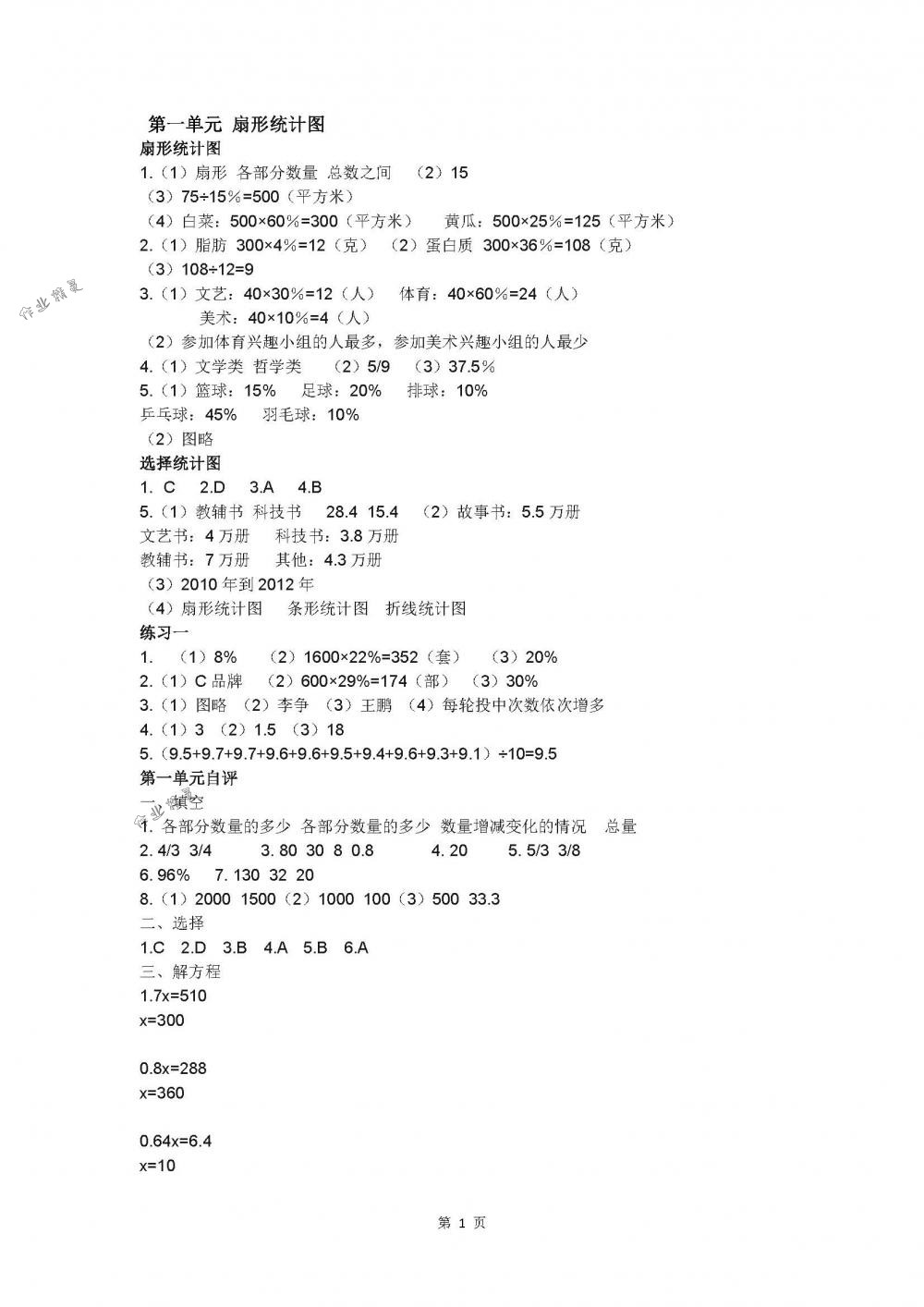 2018年同步練習六年級數(shù)學下冊蘇教版江蘇鳳凰科學技術出版社 第1頁