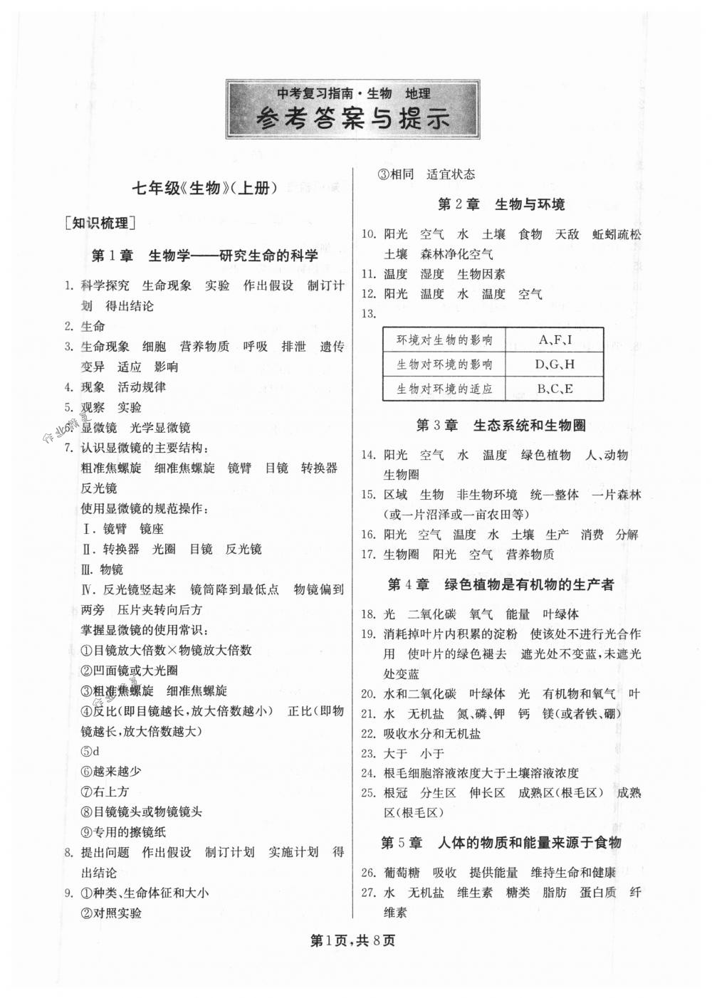 2018年中考复习指南九年级生物下册通用版 第1页