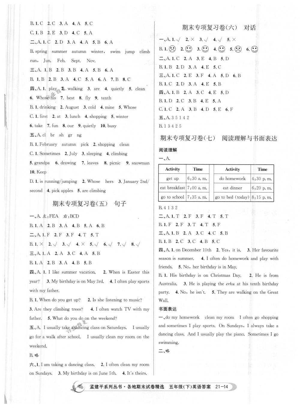 2018年孟建平各地期末試卷精選五年級英語下冊人教版 第14頁