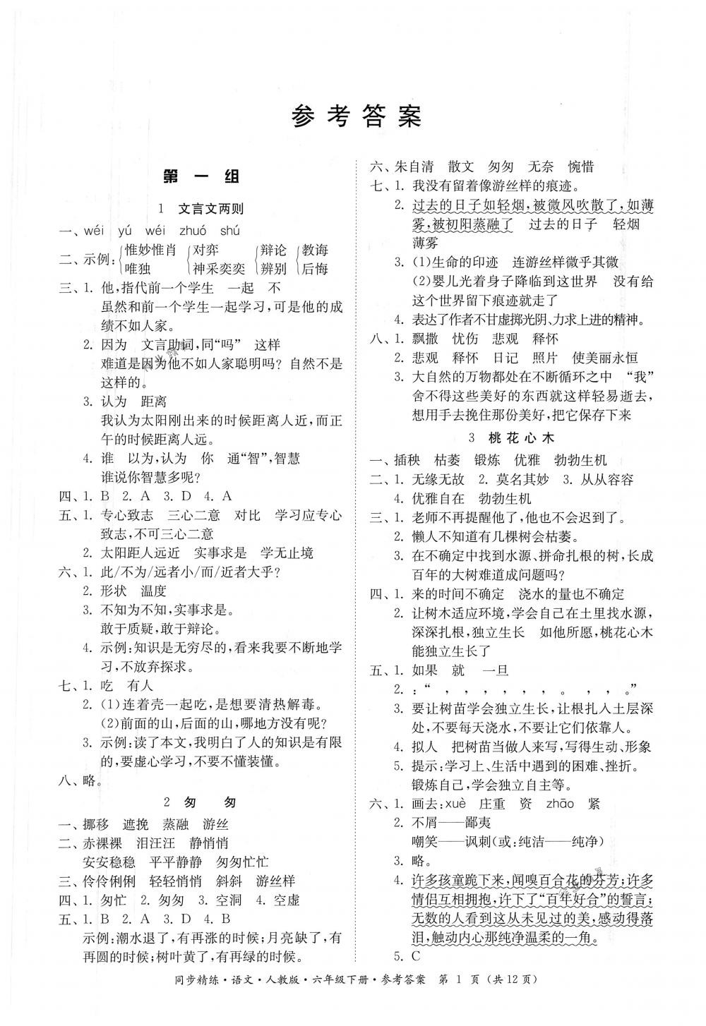 2018年同步精練六年級(jí)語文下冊(cè)人教版 第1頁