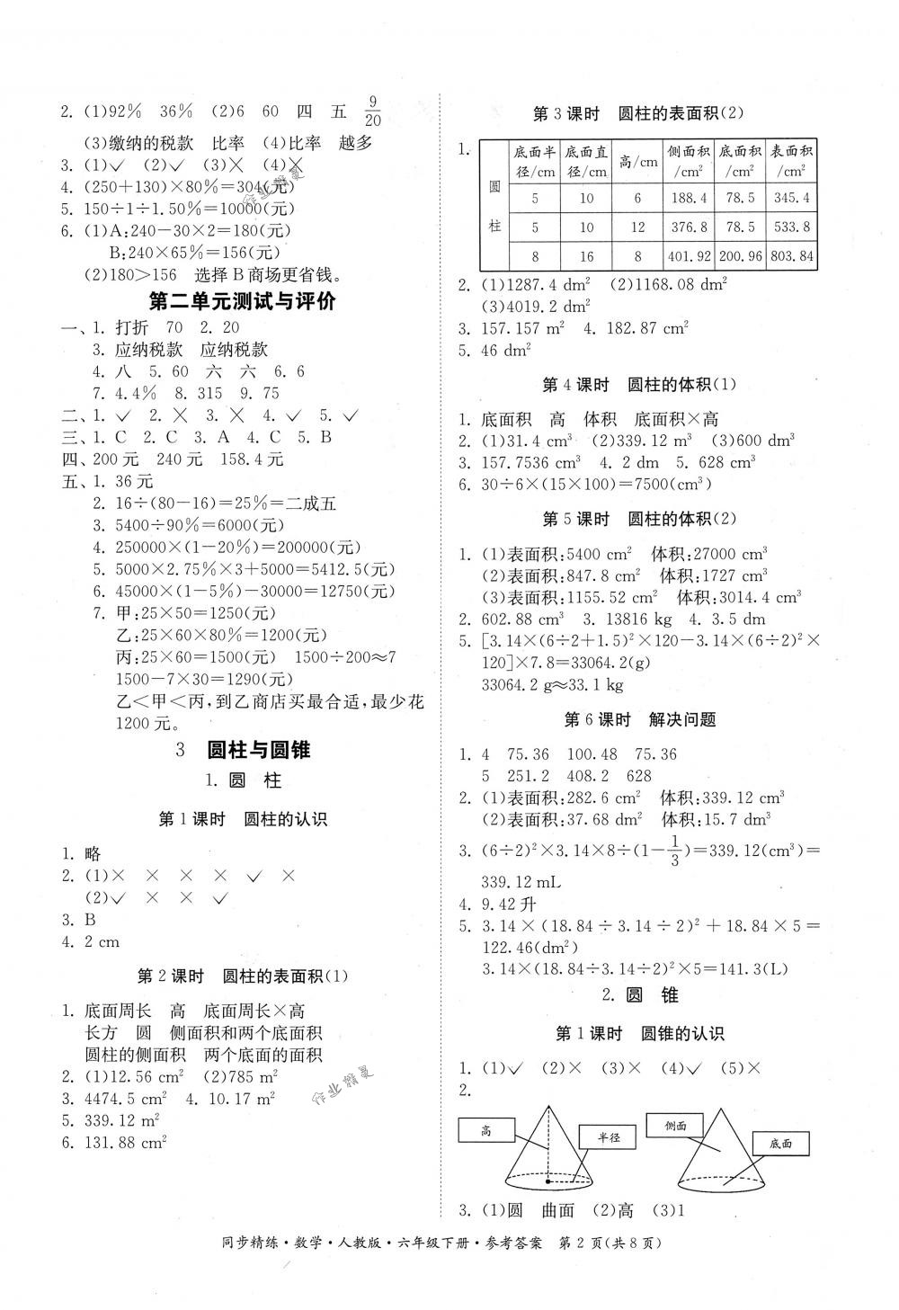 2018年同步精練六年級數學下冊人教版 第2頁