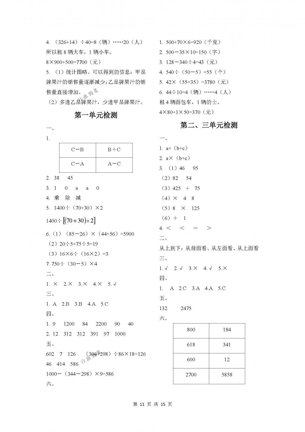 2018年課程基礎(chǔ)訓(xùn)練四年級(jí)數(shù)學(xué)下冊(cè)人教版湖南少年兒童出版社 第11頁(yè)