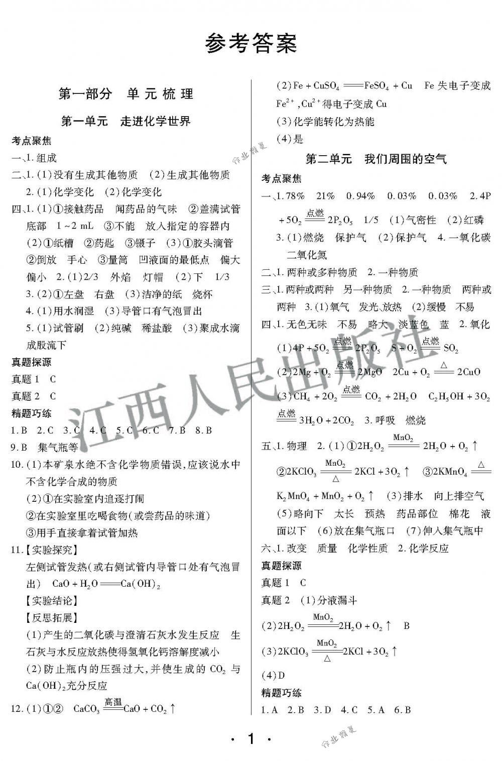 2018年中考新评价九年级化学下册江西人民出版社 第1页