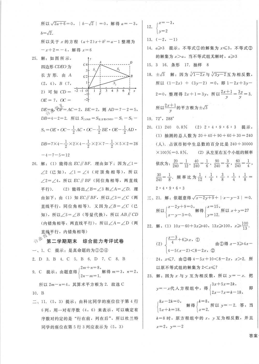 2018年胜券在握打好基础金牌作业本七年级数学下册人教版 第29页