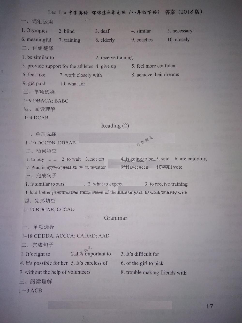 2018年LeoLiu中学英语课课练八年级英语下册译林版 第17页