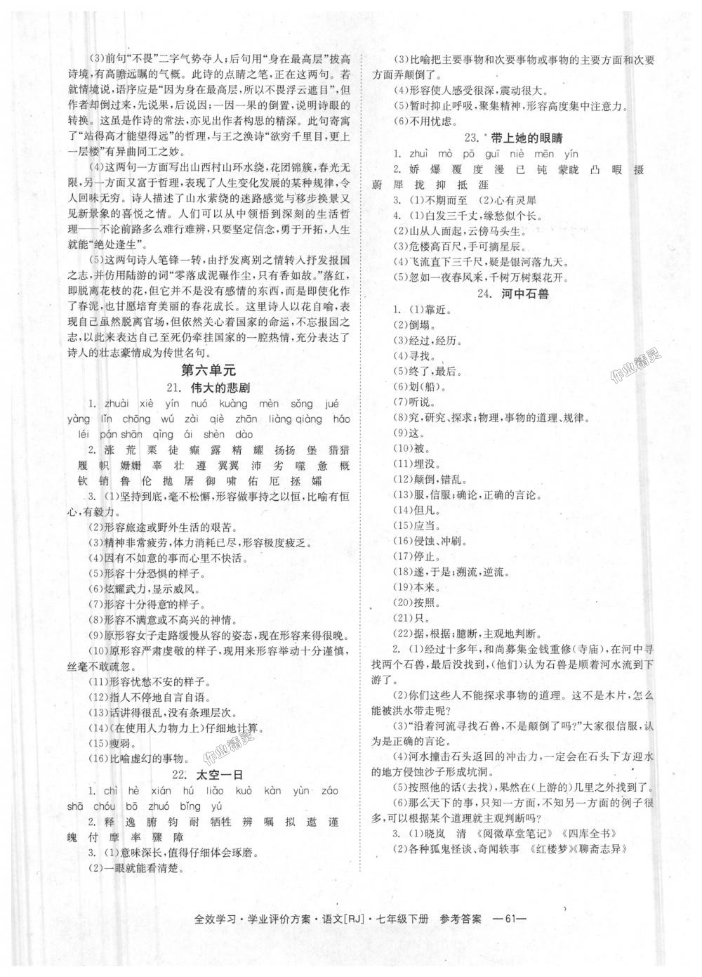 2018年全效學(xué)習(xí)學(xué)習(xí)評價方案七年級語文下冊人教版 第20頁