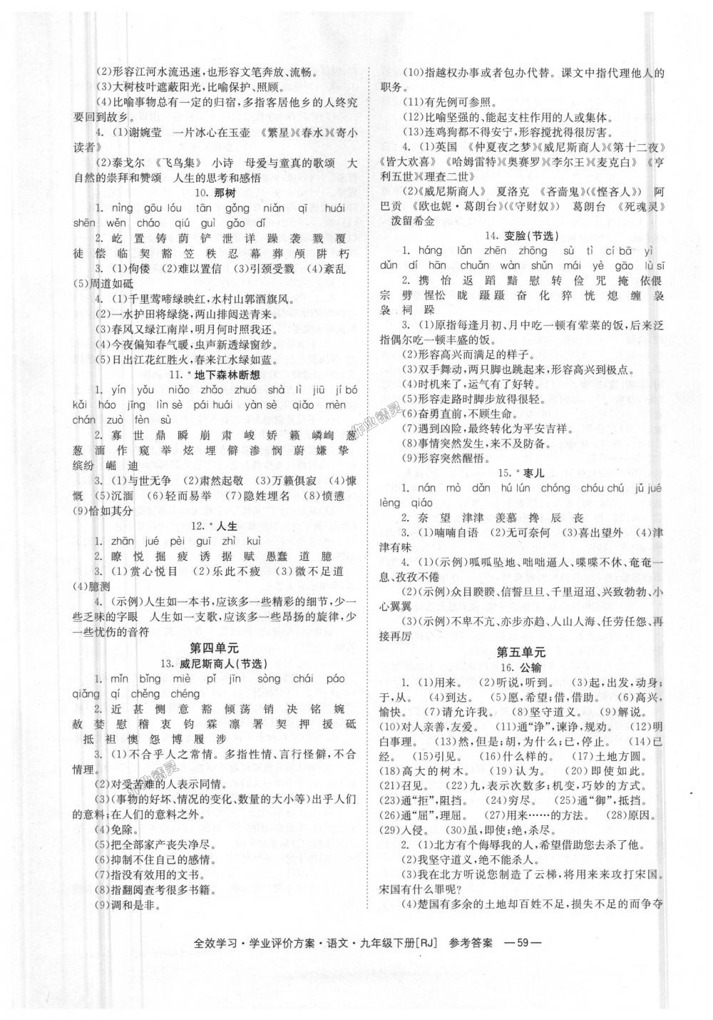 2018年全效學(xué)習(xí)學(xué)業(yè)評價方案九年級語文下冊人教版 第14頁