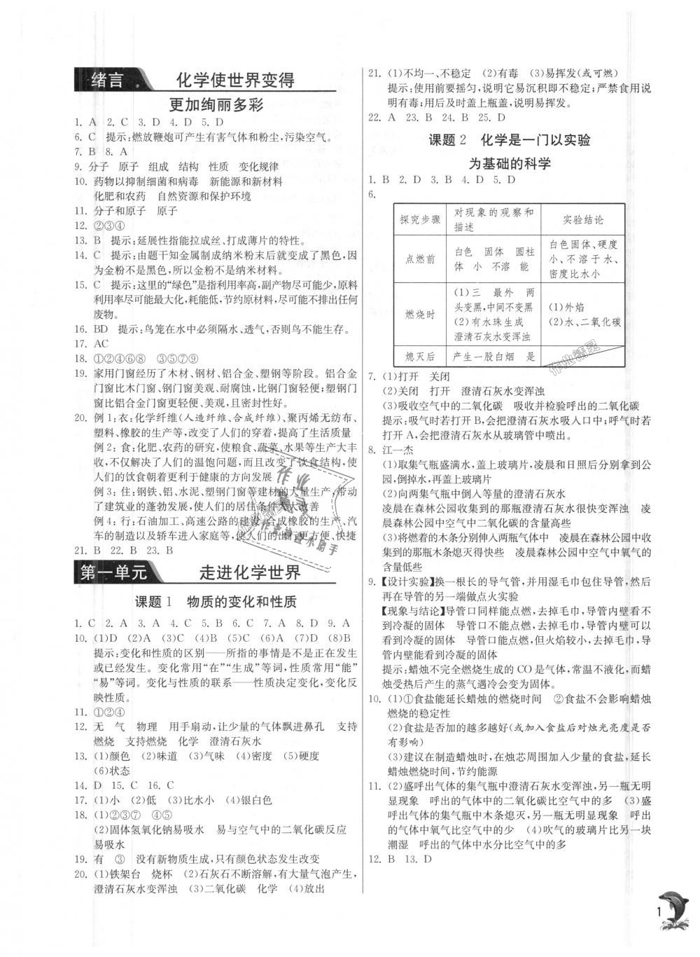 2018年实验班提优训练九年级化学上册人教版 第1页