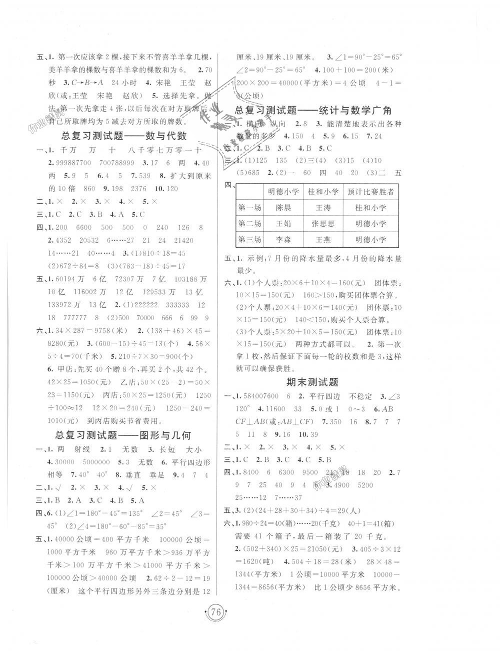 2018年海淀單元測試AB卷四年級數(shù)學(xué)上冊人教版 第4頁