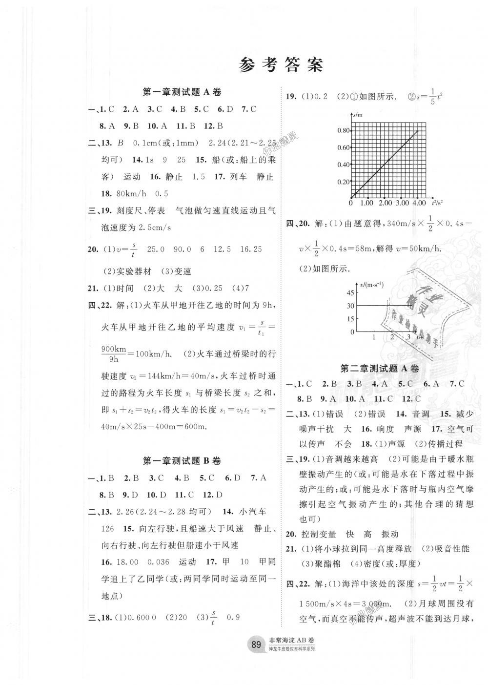 2018年海淀單元測試AB卷八年級物理上冊人教版 第1頁