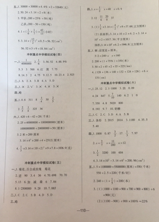 2018年全真模擬試卷與沖刺秘訣六年級數(shù)學小升初用書人教版 第6頁
