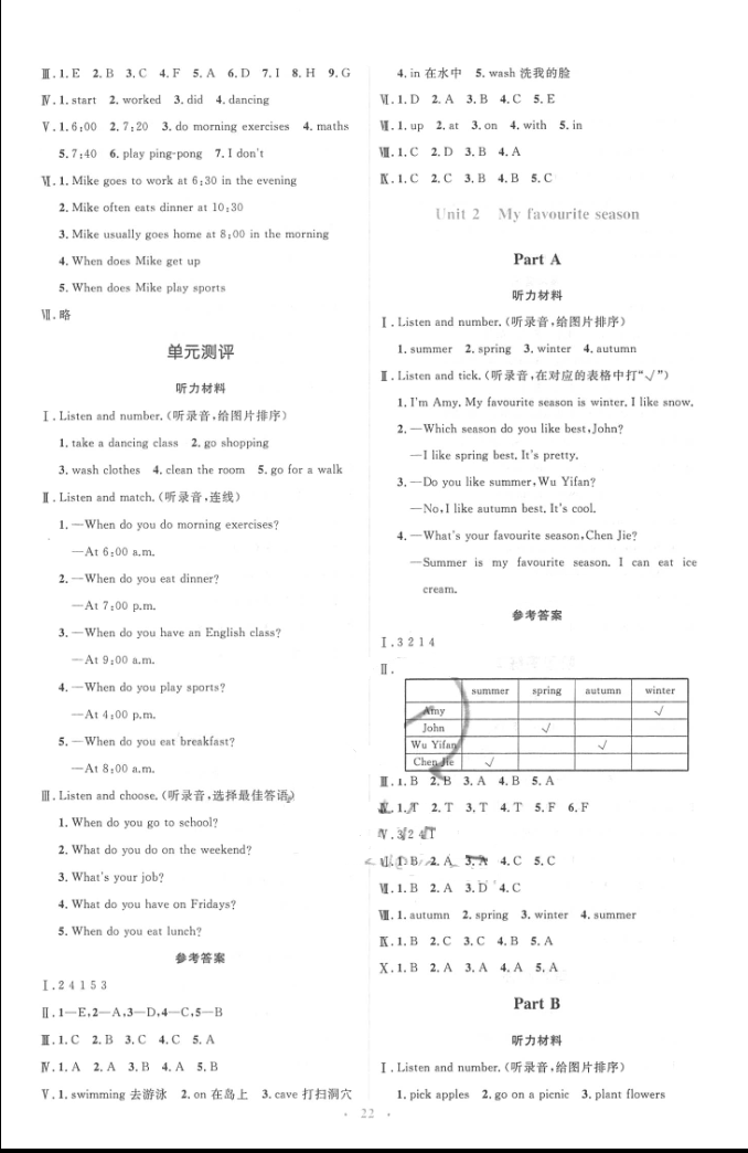 2018年人教金學(xué)典同步解析與測(cè)評(píng)學(xué)考練五年級(jí)英語下冊(cè)人教版 參考答案第2頁