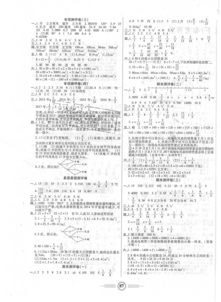 2018年小學(xué)生智能優(yōu)化卷五年級數(shù)學(xué)下冊人教版 參考答案第3頁