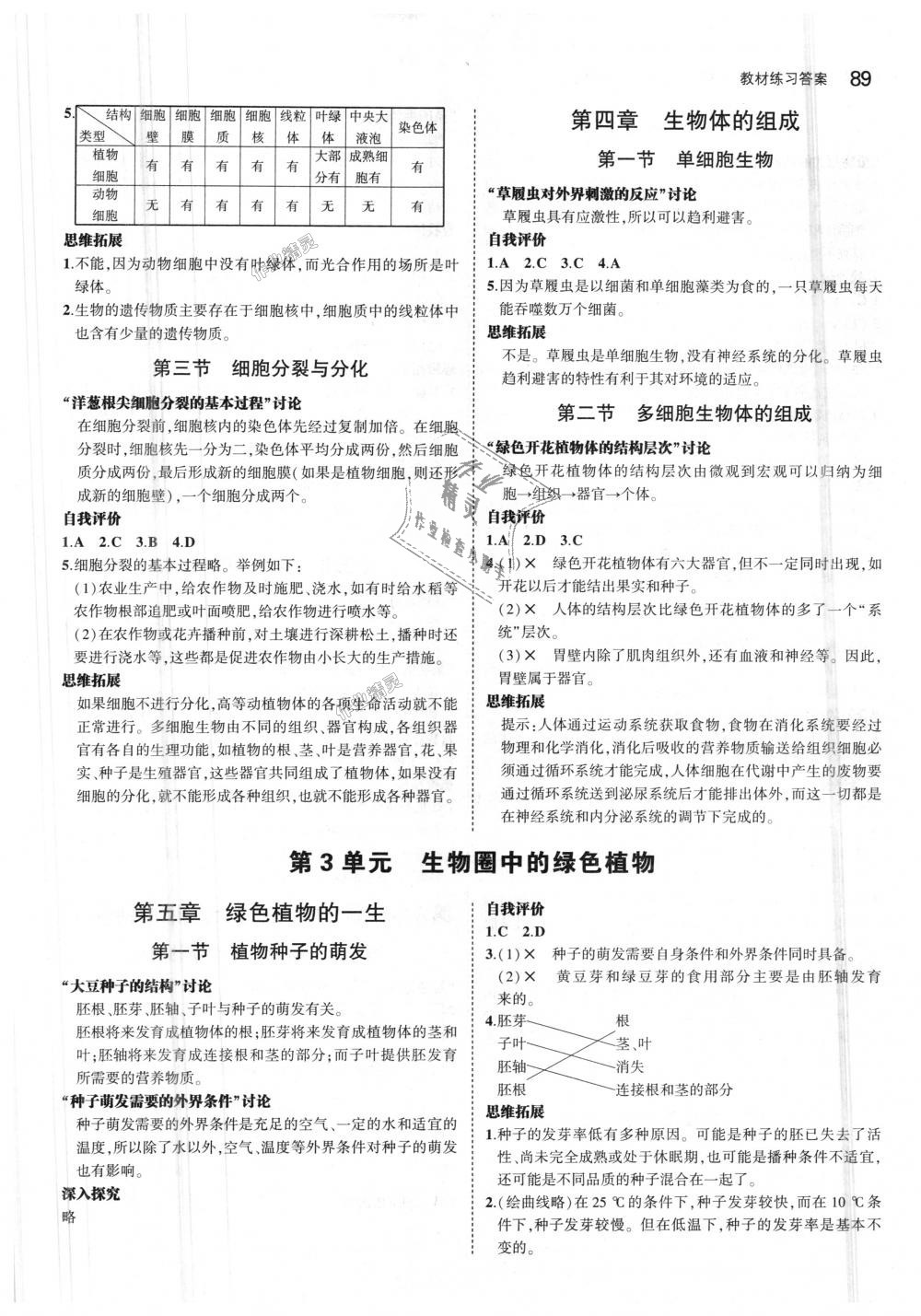 2018年5年中考3年模擬初中生物七年級上冊蘇教版 第37頁