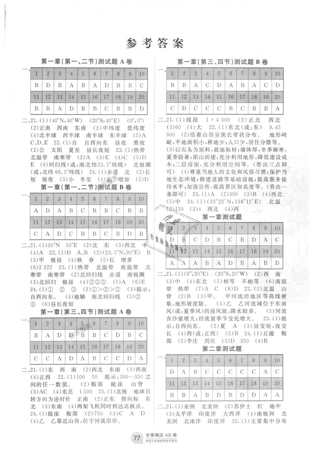 2018年海淀單元測(cè)試AB卷七年級(jí)地理上冊(cè)人教版 第1頁(yè)