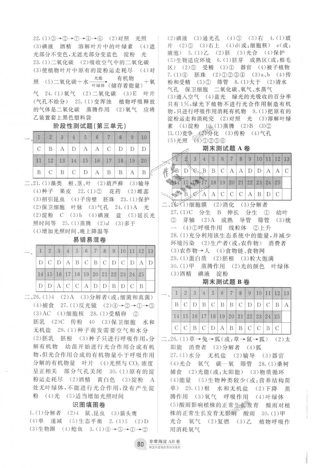 2018年海淀單元測(cè)試AB卷七年級(jí)生物上冊(cè)人教版 第4頁(yè)