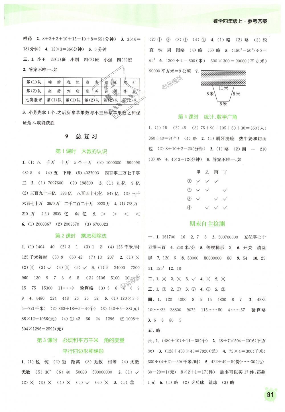 2018年通城学典课时作业本四年级数学上册人教版 第9页