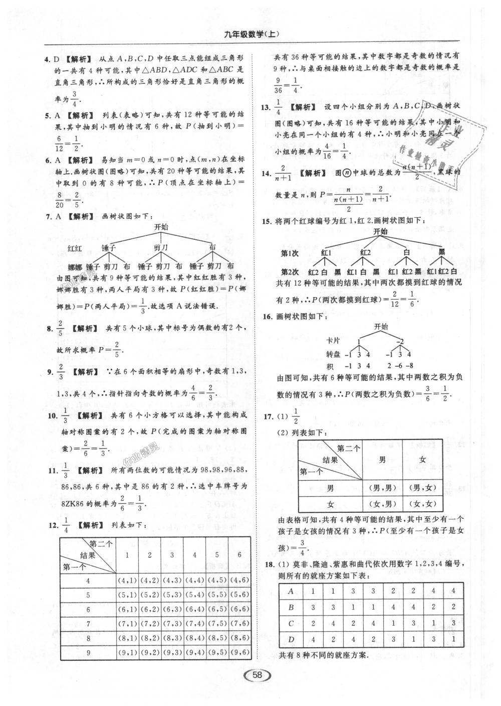 2018年亮点给力提优课时作业本九年级数学上册江苏版 第58页