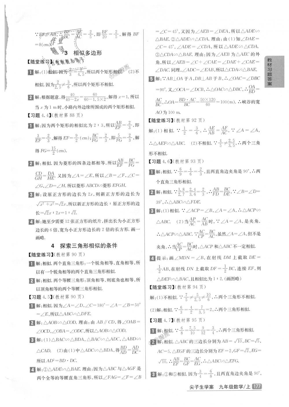 2018年尖子生学案九年级数学上册北师大版彩绘版 第65页