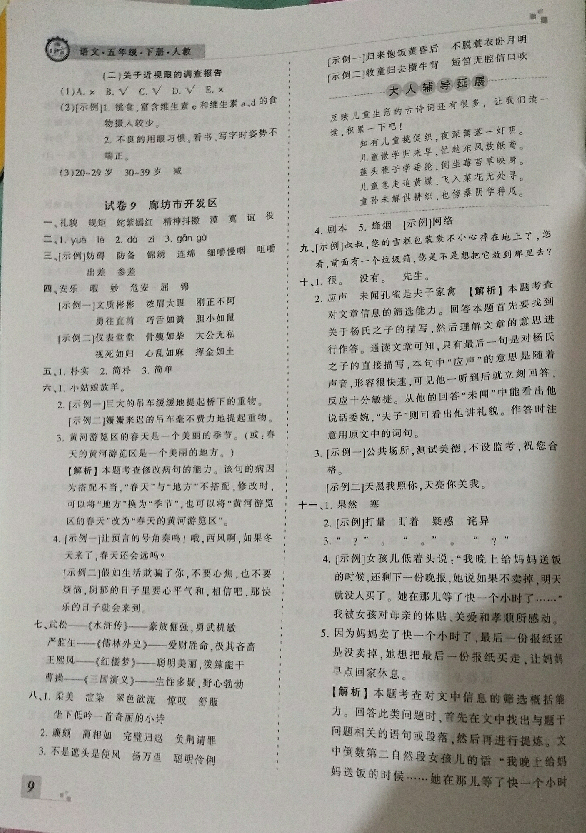 2018年王朝霞各地期末試卷精選五年級語文下冊人教版河北專版 第9頁