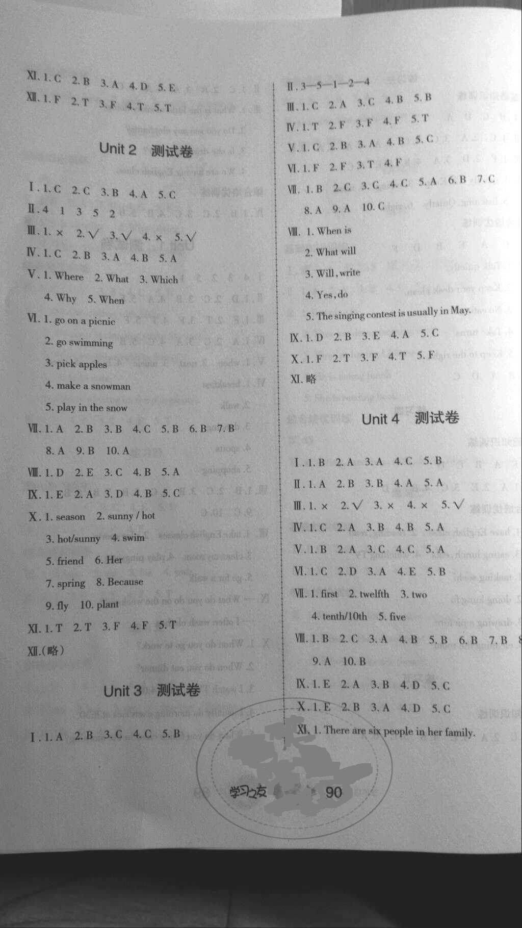 2018年新編學(xué)習(xí)之友五年級英語下冊人教版三年級起點(diǎn) 參考答案第12頁