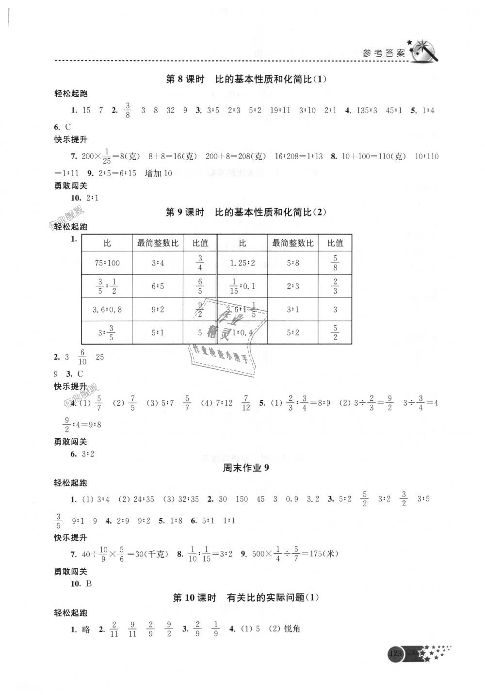 2018年名师点拨课时作业本六年级数学上册江苏版 第10页