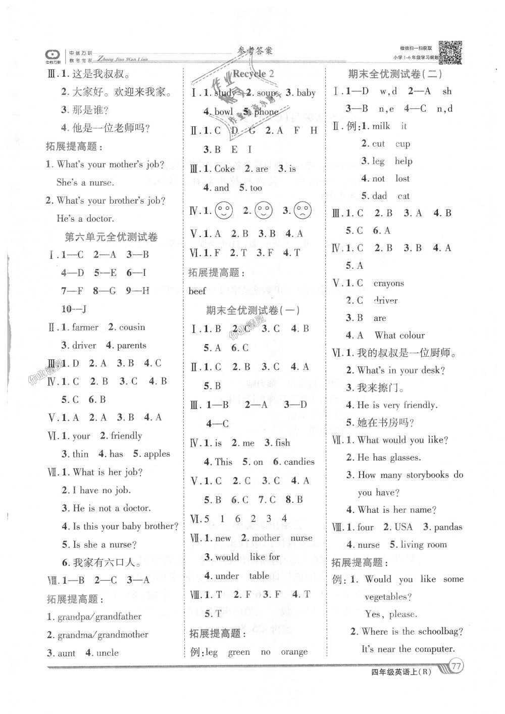 2018年全优课堂考点集训与满分备考四年级英语上册人教版 第7页